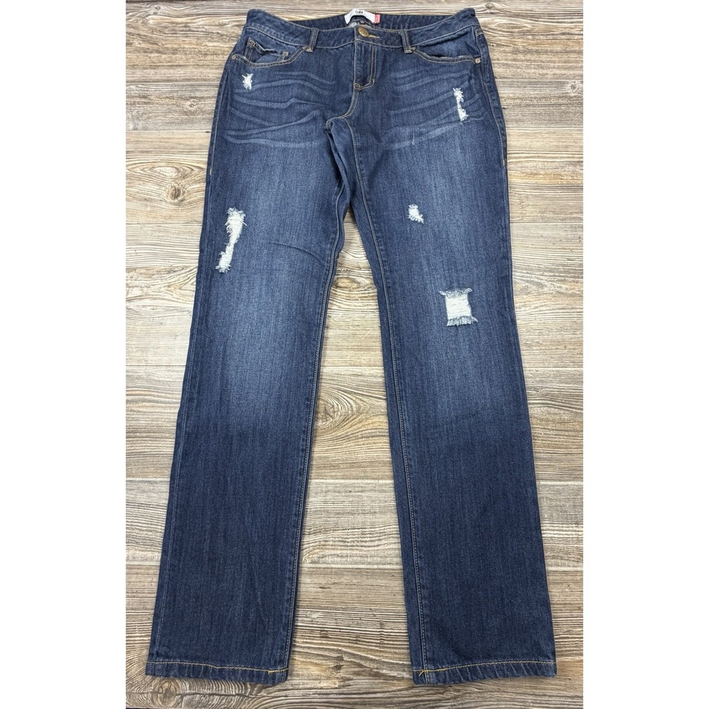 Cabi Slim Boyfriend Med Blue Distressed Stretchy Mid-Rise Women's Jeans Size 8